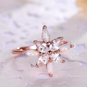 🔥 Sweet Super Dainty Flower Opal Gemstone CZ Rose Gold Ring for Women,VIP539